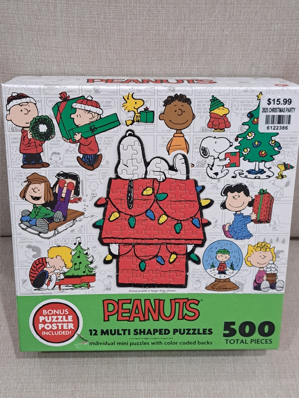 PEANUTS GANG 500 Piece Puzzle Set 12 Multi Shape Puzzles W/ Poster- COMPLETE